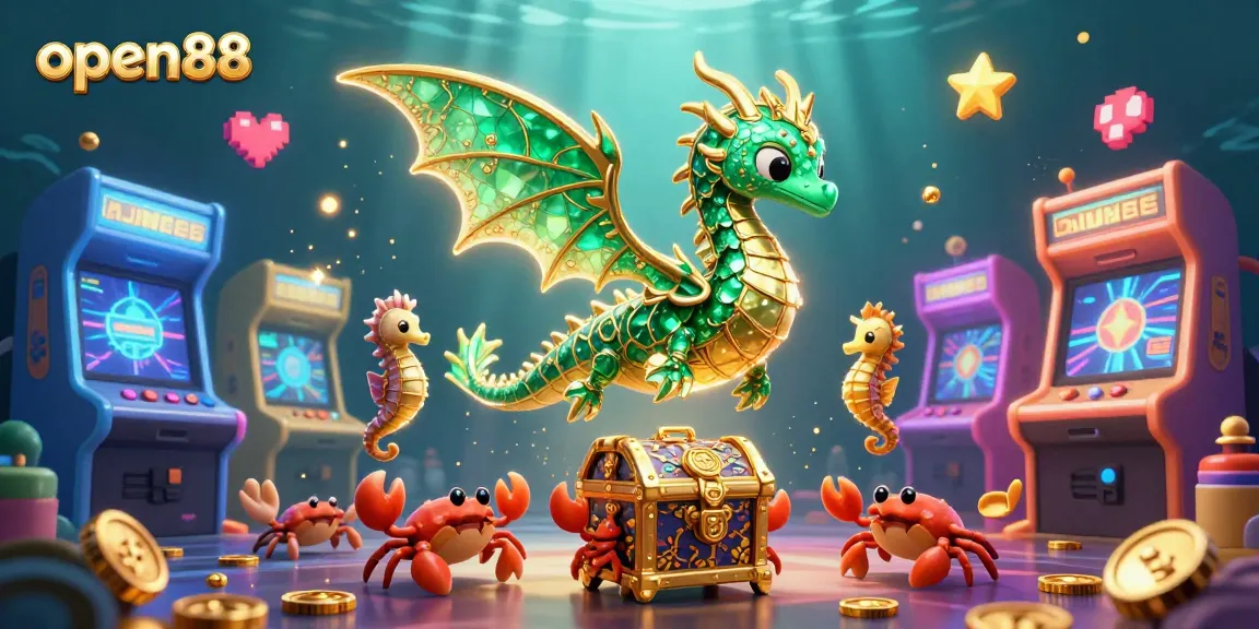 Players spin and win at open88, surrounded by treasure and colorful casino elements.
