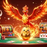 Pemain situs gacor meraih jackpot dengan simbol slot, phoenix legendaris dan stag magis bersatu.