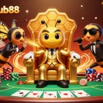 Engage in exciting gameplay at menangclub88 with the bumblebee mob boss presiding over a high-stakes poker scene.