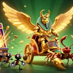 Experience the thrill of zeus slot with captivating visuals of golden beetles and jackpot machines.