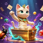 Engage with the thrilling world of 8xbet as a mummy cat and a glowing scarab beetle come to life among dynamic casino elements.