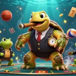 Join the fun at BTY0991 with a vibrant casino scene featuring a turtle mobster, sports elements, and exciting slot games.