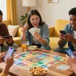 Start playing card games with friends in an engaging living room atmosphere.